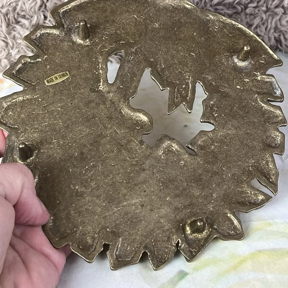 Vintage Rubel Brass Christmas Wreath With Teddy Bear Trivet Pot Plant Stand